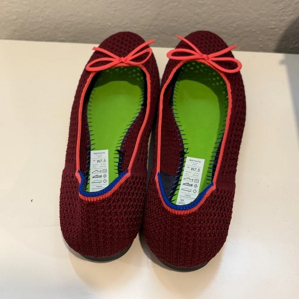 Rothy's Women's The Ballet Flat With Bows in Berry‎ Mesh 7.5